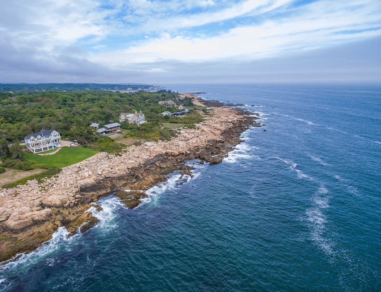 Oceanfront Shingle Style Gloucester MA Aerial View