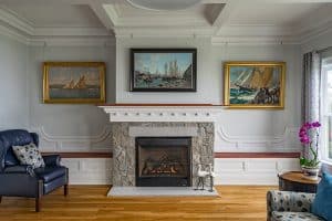 Oceanfront Shingle Style Gloucester MA Fireplace featured